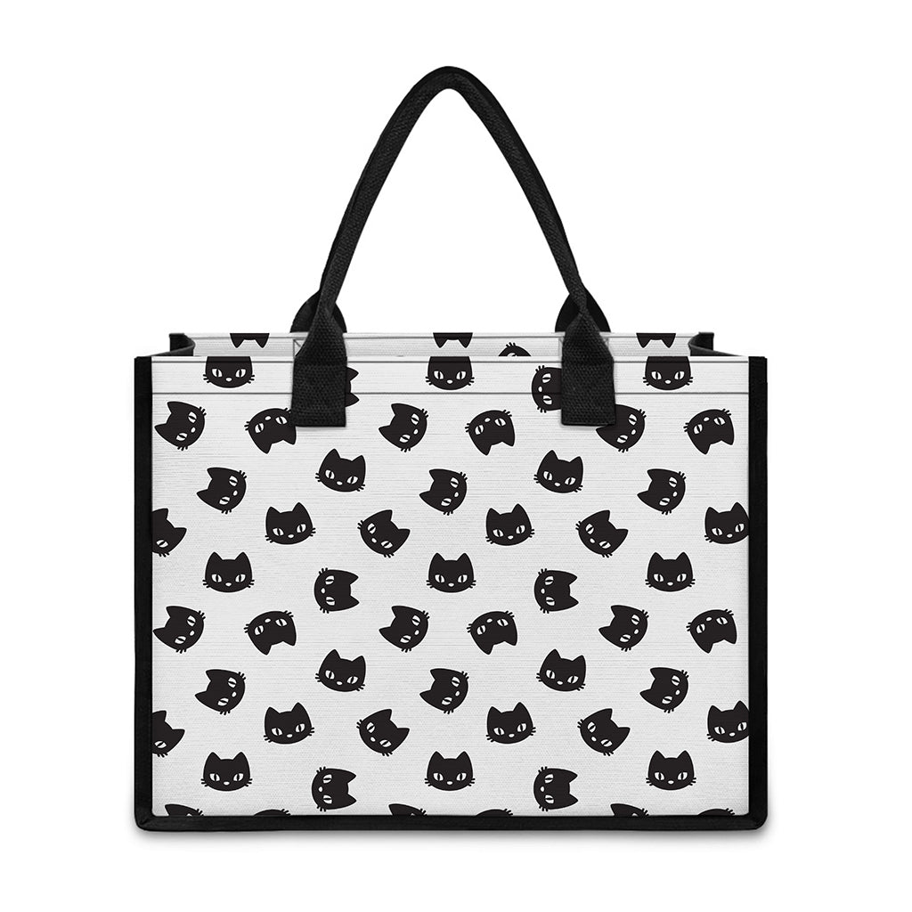 Black And White Cat Pattern Print Canvas Tote Bag