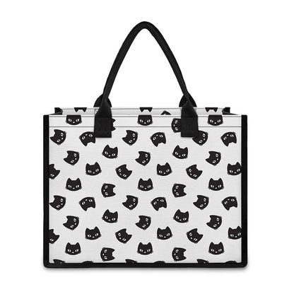 Black And White Cat Pattern Print Canvas Tote Bag