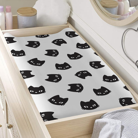 Black And White Cat Pattern Print Changing Pad Cover