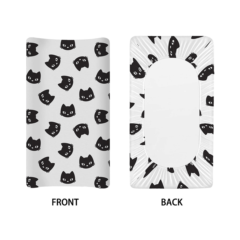 Black And White Cat Pattern Print Changing Pad Cover