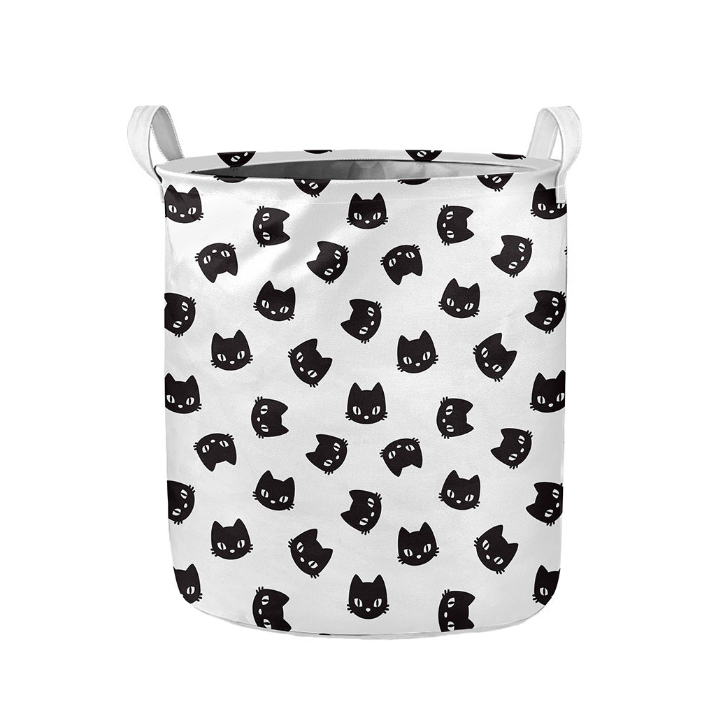 Black And White Cat Pattern Print Collapsible Laundry Basket