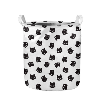 Black And White Cat Pattern Print Collapsible Laundry Basket