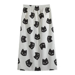 Black And White Cat Pattern Print Cotton Front Slit Maxi Skirt