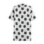 Black And White Cat Pattern Print Cotton Hawaiian Shirt