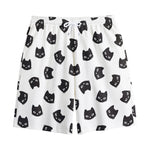 Black And White Cat Pattern Print Cotton Shorts