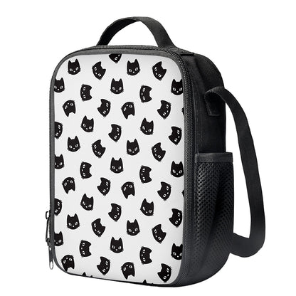 Black And White Cat Pattern Print Crossbody Lunch Bag