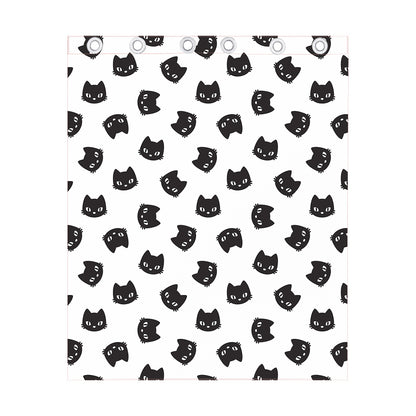 Black And White Cat Pattern Print Curtain