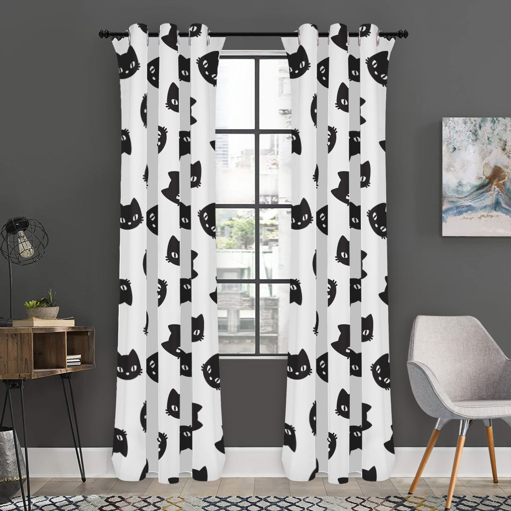 Black And White Cat Pattern Print Curtain