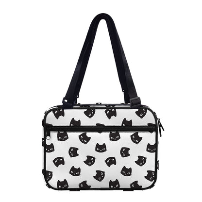 Black And White Cat Pattern Print Double Strap Bible Bag