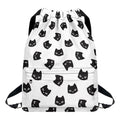 Black And White Cat Pattern Print Drawstring Backpack