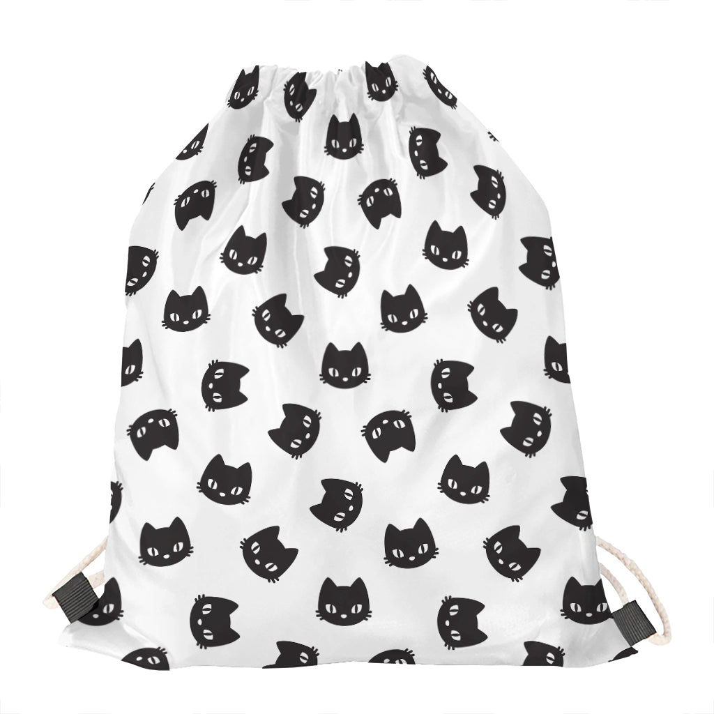 Black And White Cat Pattern Print Drawstring Bag