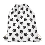 Black And White Cat Pattern Print Drawstring Bag