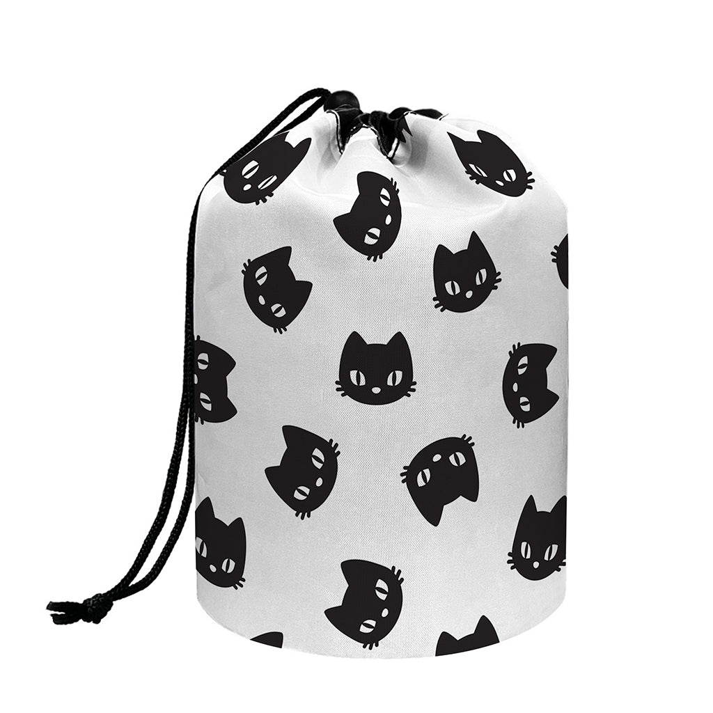 Black And White Cat Pattern Print Drawstring Makeup Bag