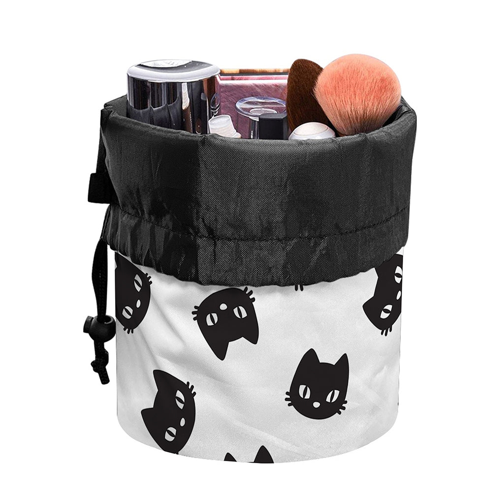 Black And White Cat Pattern Print Drawstring Makeup Bag