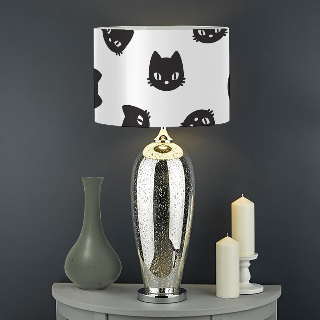 Black And White Cat Pattern Print Drum Lamp Shade