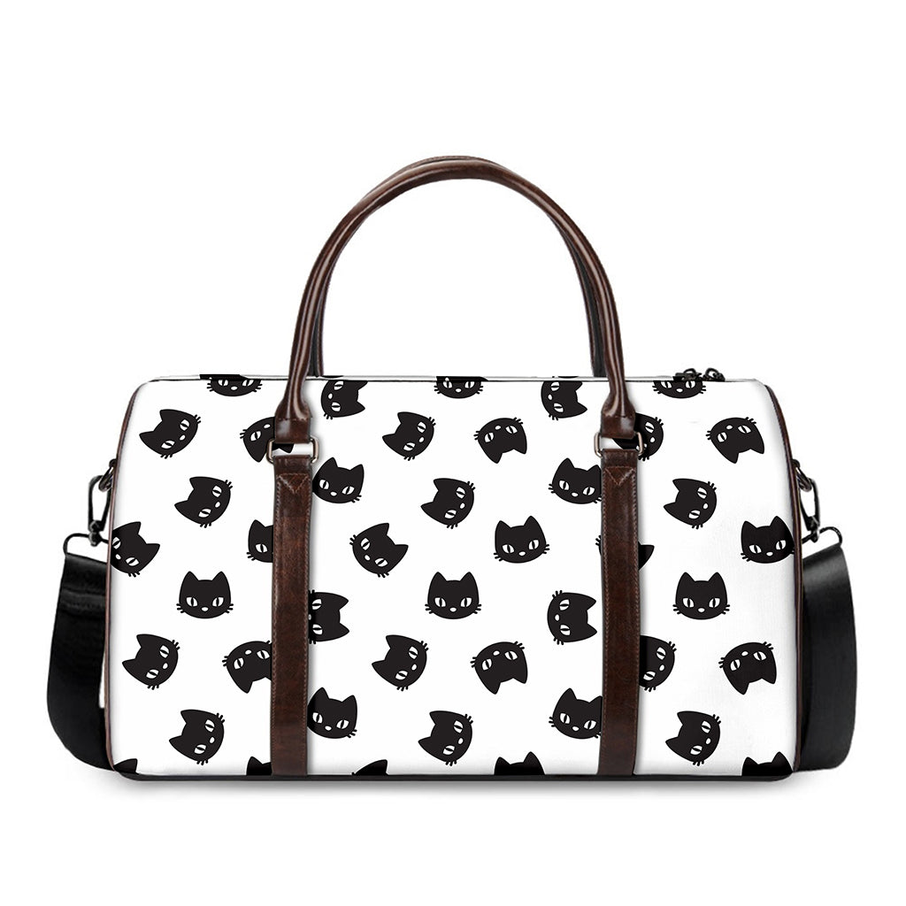 Black And White Cat Pattern Print Duffle Bag