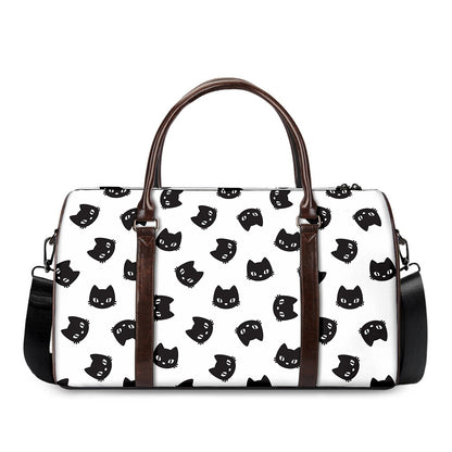 Black And White Cat Pattern Print Duffle Bag