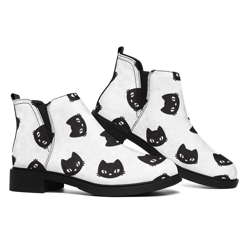Black And White Cat Pattern Print Flat Ankle Boots