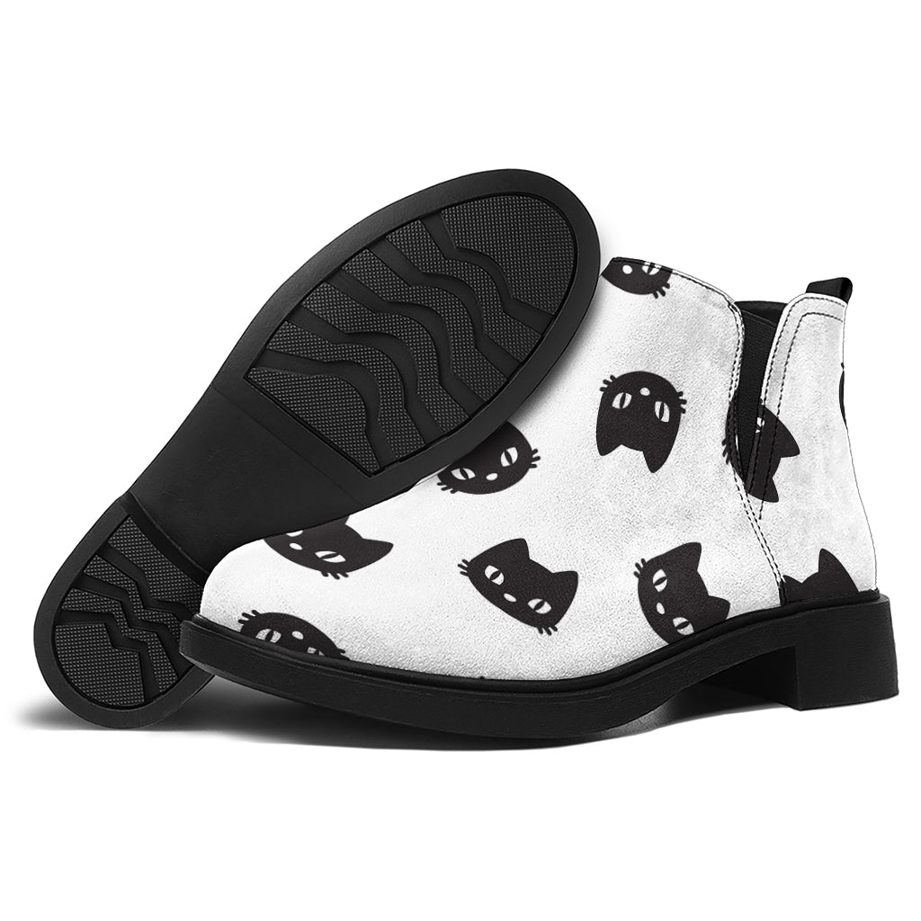 Black And White Cat Pattern Print Flat Ankle Boots