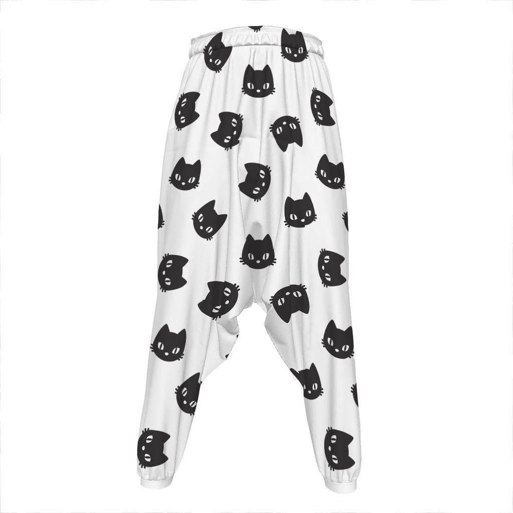 Black And White Cat Pattern Print Hammer Pants