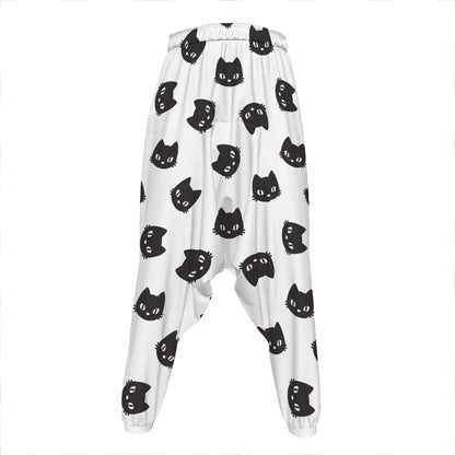 Black And White Cat Pattern Print Hammer Pants