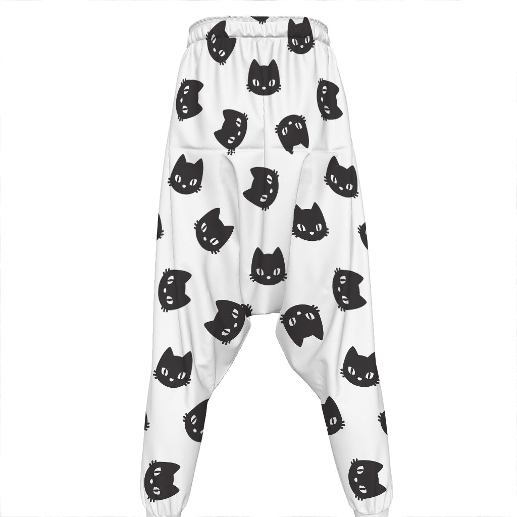 Black And White Cat Pattern Print Hammer Pants