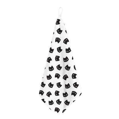 Black And White Cat Pattern Print Hand Towel