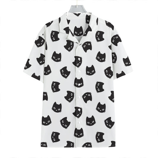 Black And White Cat Pattern Print Hawaiian Shirt
