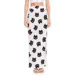 Black And White Cat Pattern Print High Slit Maxi Skirt