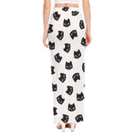 Black And White Cat Pattern Print High Slit Maxi Skirt