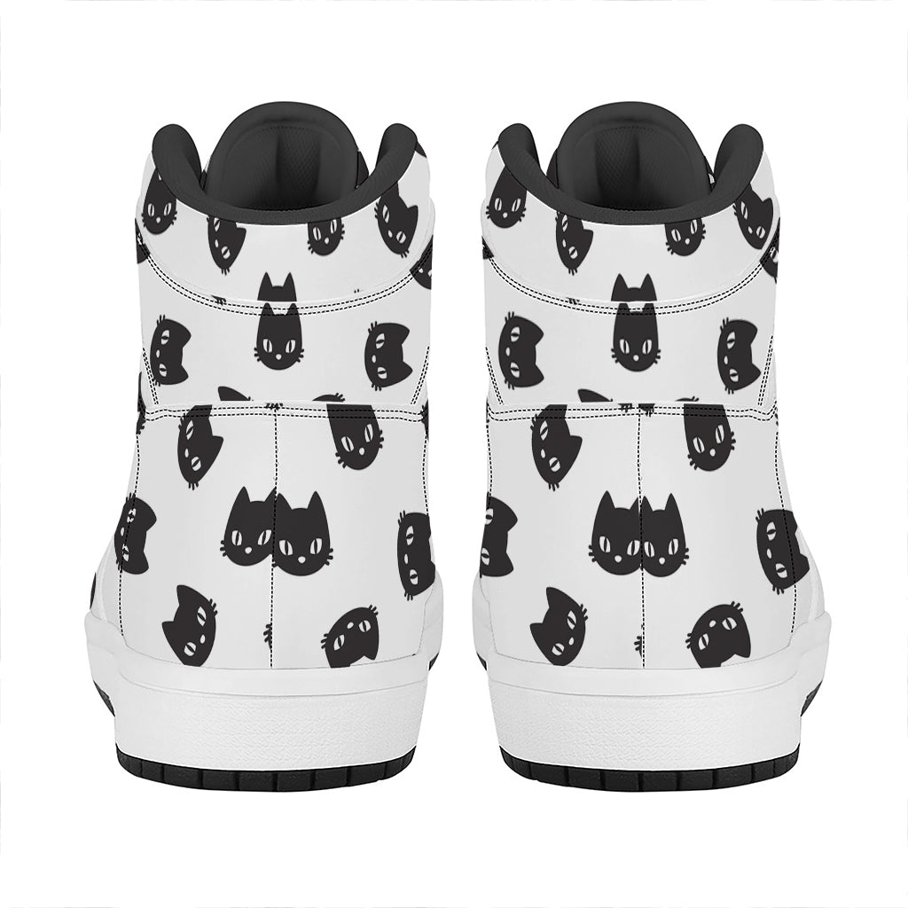 Black And White Cat Pattern Print High Top Leather Sneakers