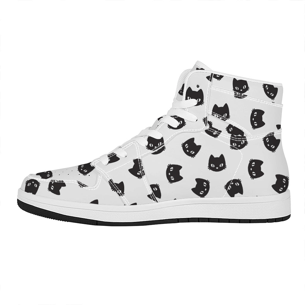 Black And White Cat Pattern Print High Top Leather Sneakers