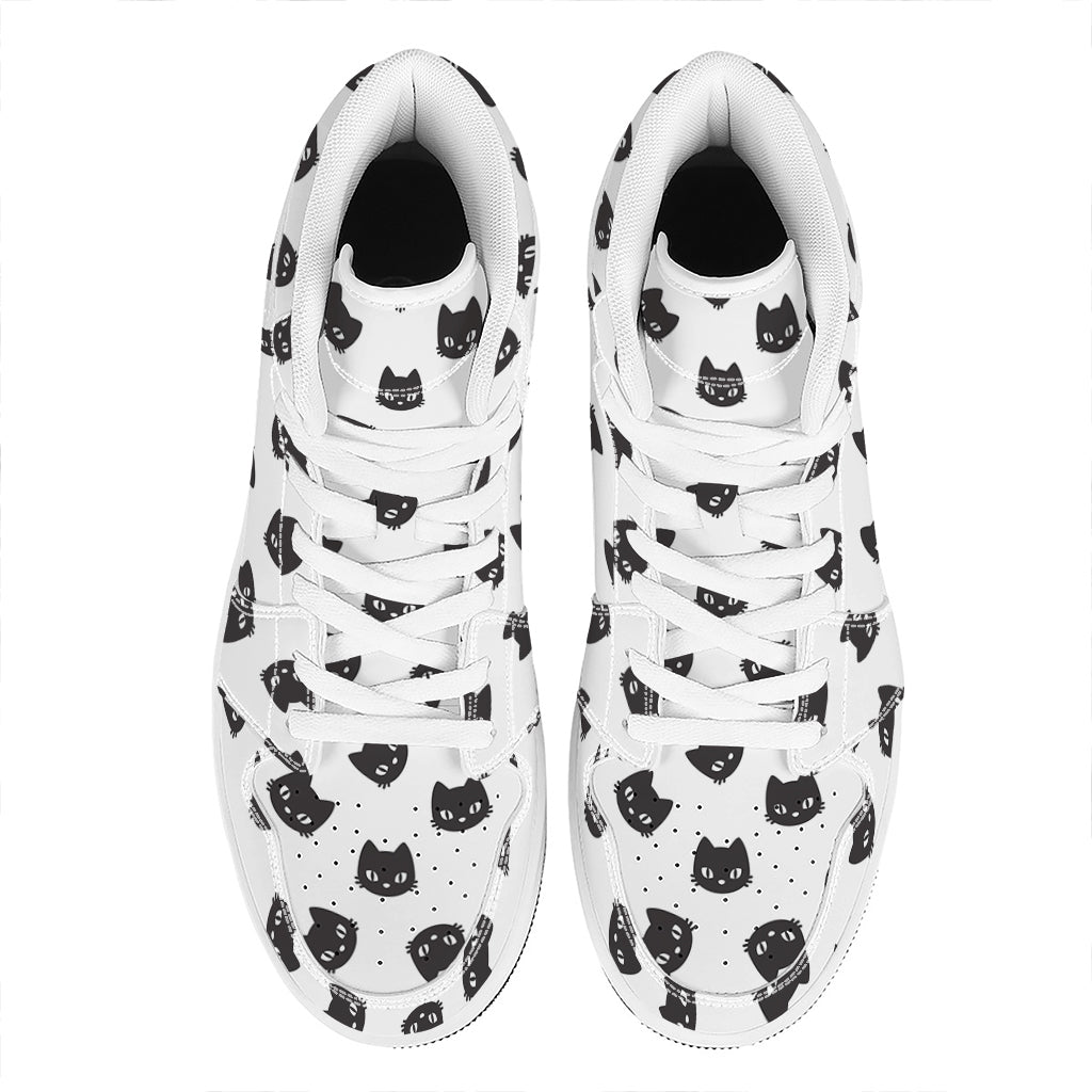 Black And White Cat Pattern Print High Top Leather Sneakers