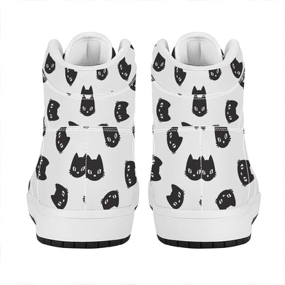 Black And White Cat Pattern Print High Top Leather Sneakers