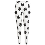 Black And White Cat Pattern Print High-Waisted Pocket Leggings