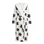 Black And White Cat Pattern Print Hooded Bathrobe