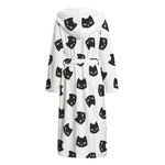 Black And White Cat Pattern Print Hooded Bathrobe