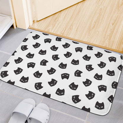 Black And White Cat Pattern Print Indoor Door Mat