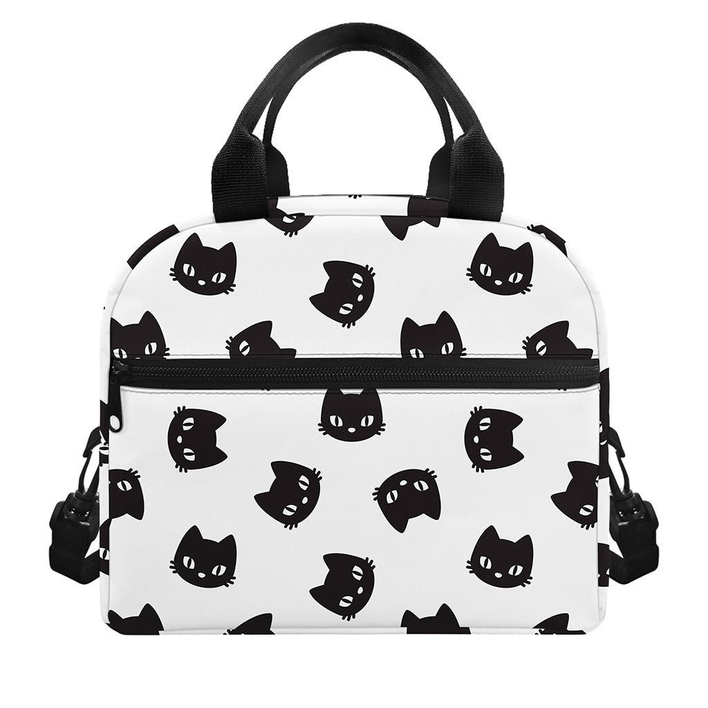 Black And White Cat Pattern Print Insulated Lunch Bag