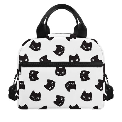 Black And White Cat Pattern Print Insulated Lunch Bag
