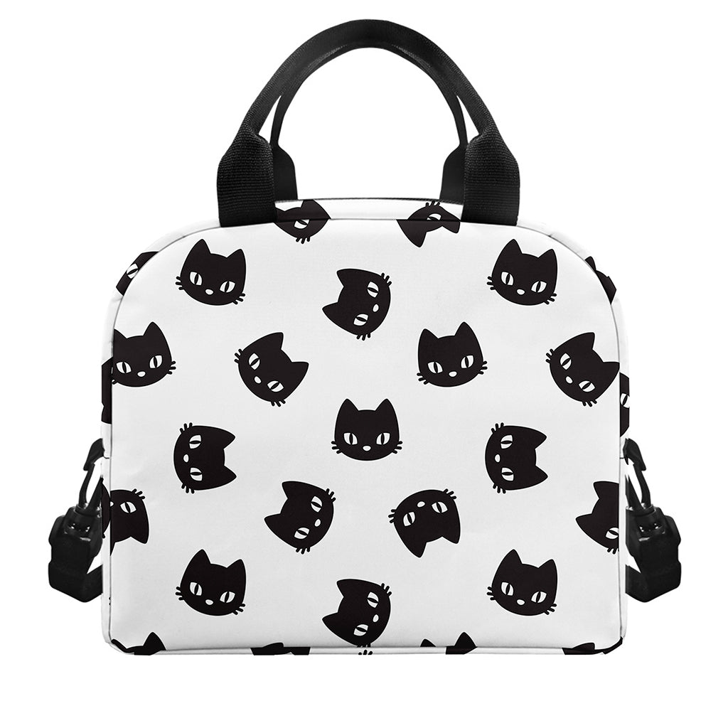 Black And White Cat Pattern Print Insulated Lunch Bag