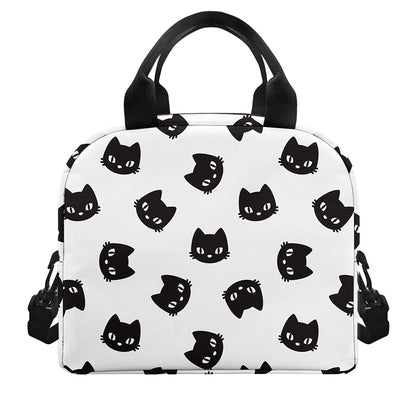 Black And White Cat Pattern Print Insulated Lunch Bag