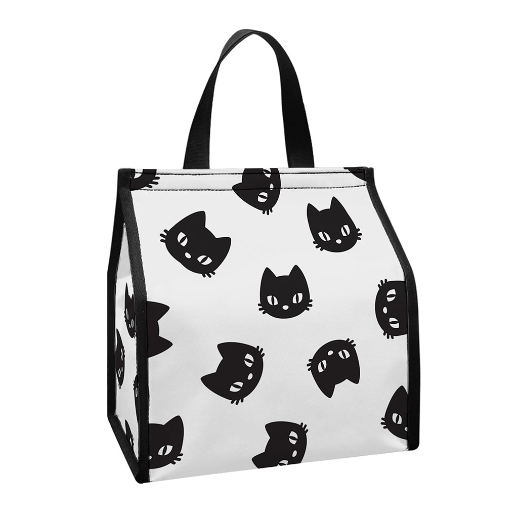 Black And White Cat Pattern Print Insulated Lunch Tote