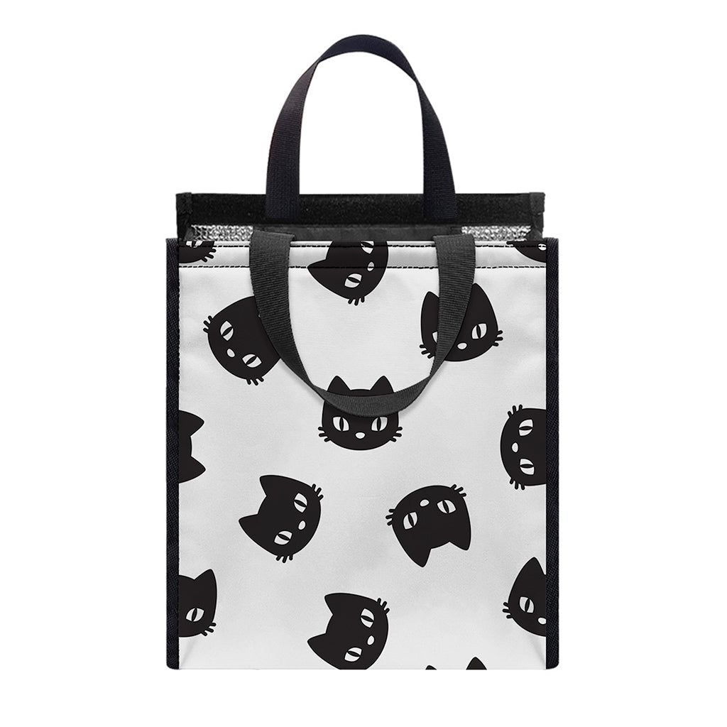 Black And White Cat Pattern Print Insulated Lunch Tote