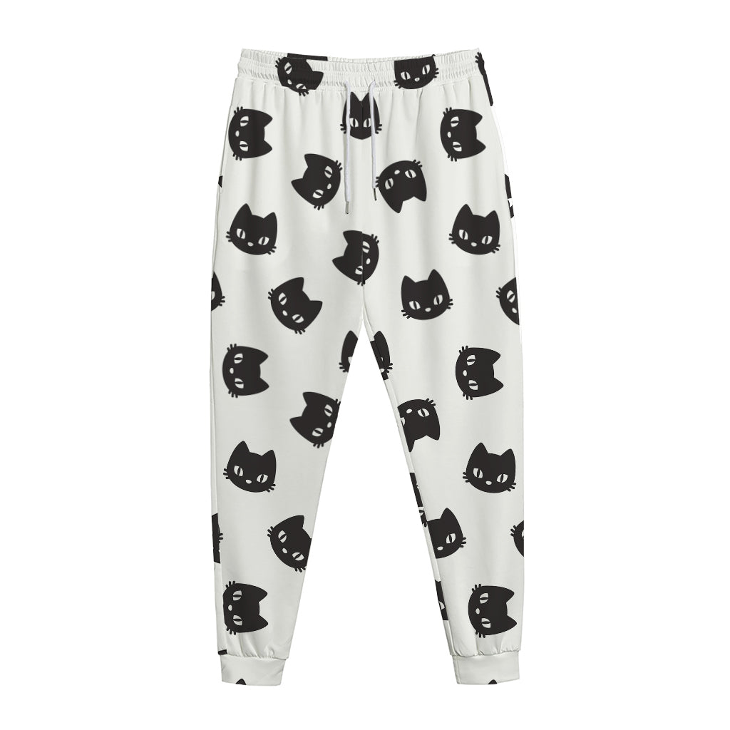 Black And White Cat Pattern Print Jogger Pants