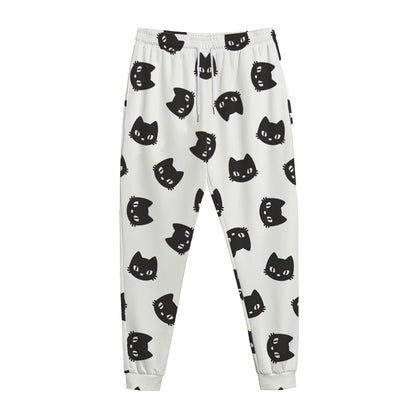 Black And White Cat Pattern Print Jogger Pants