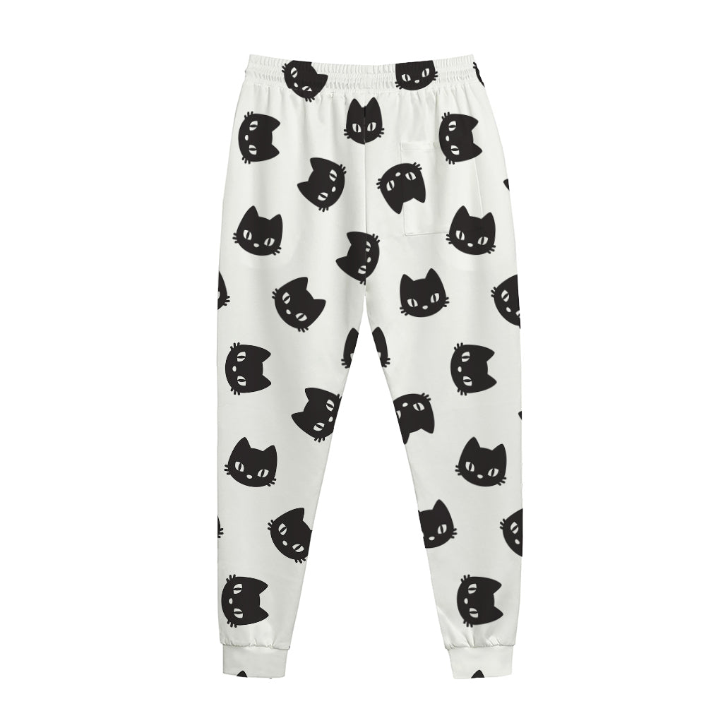 Black And White Cat Pattern Print Jogger Pants