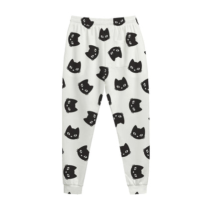 Black And White Cat Pattern Print Jogger Pants
