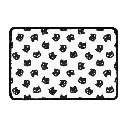 Black And White Cat Pattern Print Kitchen Mat