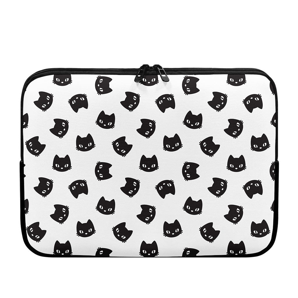 Black And White Cat Pattern Print Laptop Sleeve